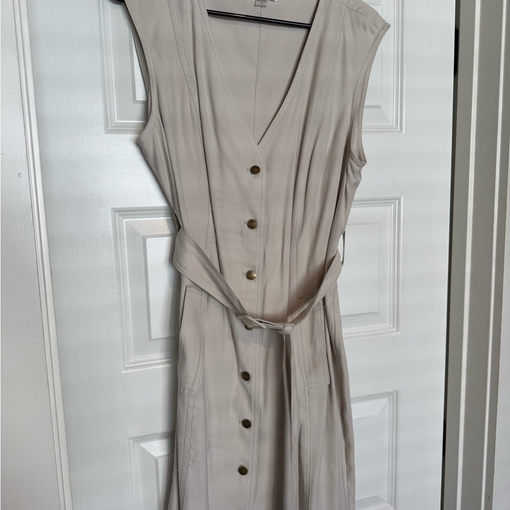 Calvin Klein Taupe Button-Down Midi Dress